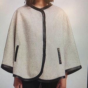 DKNY Poncho Cape with Faux-leather Trim